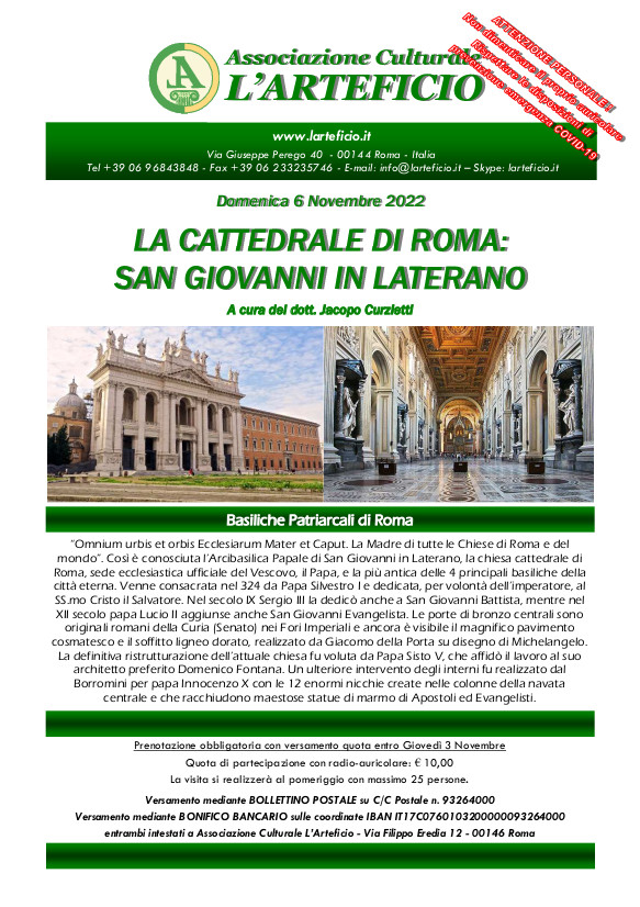 LA CATTEDRALE DI ROMA: SAN GIOVANNI IN LATERANO Domenica 6 Novembre 2022