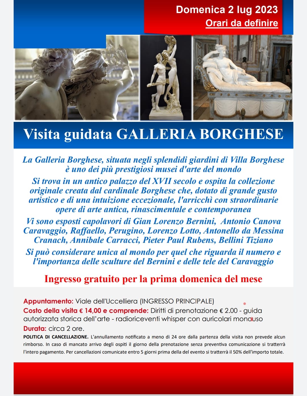 Visita guidata Galleria Borghese 2 luglio 2023
