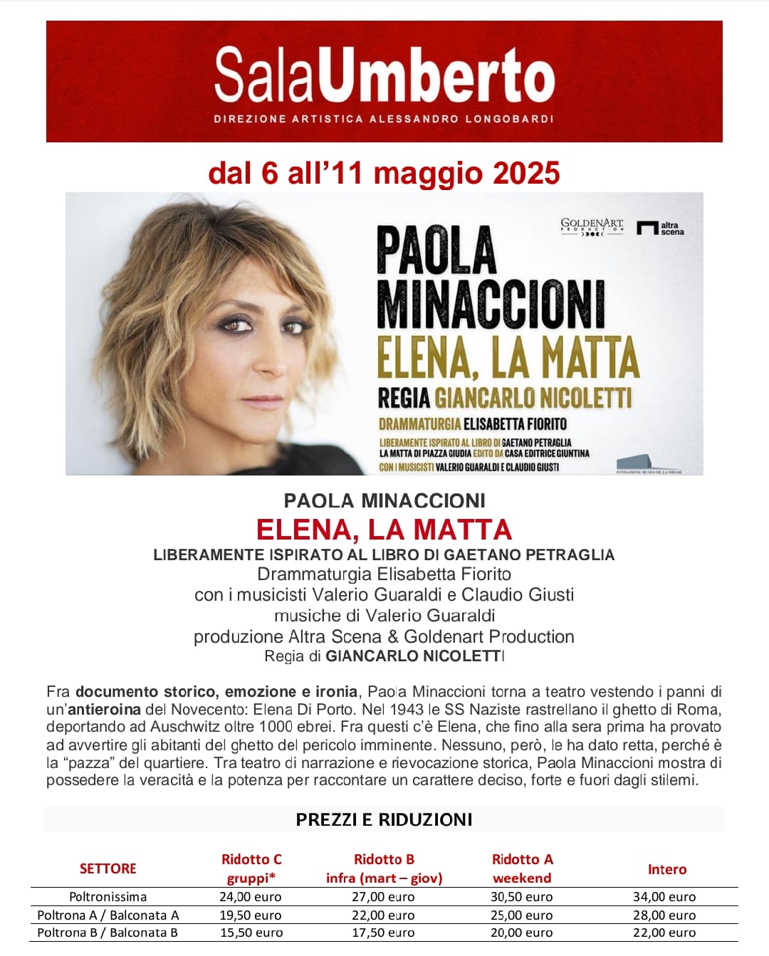 ELENA, LA MATTA -P.MINACCIONI alla Sala Umberto