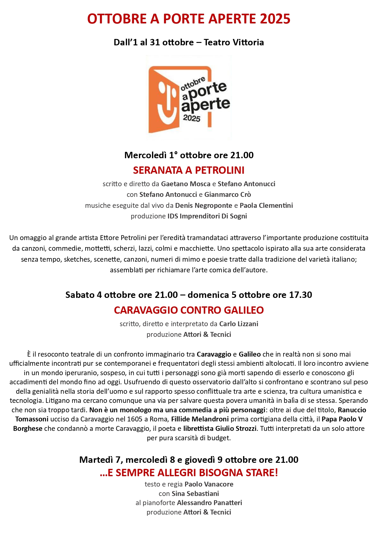 OTTOBRE A PORTE APERTE 2025 - TEATRO VITTORIA