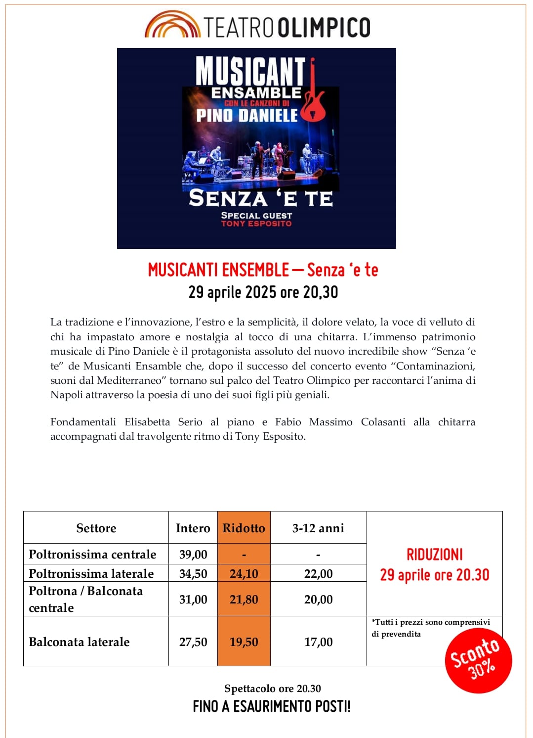 "Senza 'e te" - Musicant Ensemble suona PINO DANIELE con TONY ESPOSITO
