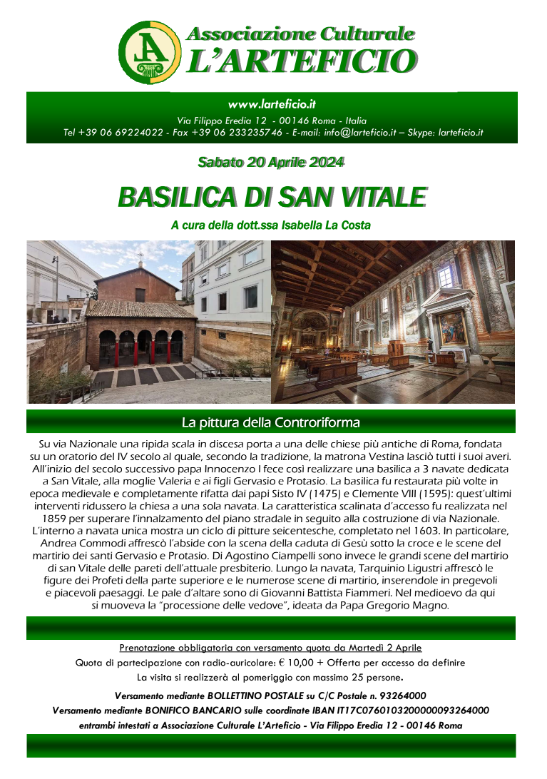 BASILICA DI SAN VITALE Sabato 20 Aprile 2024