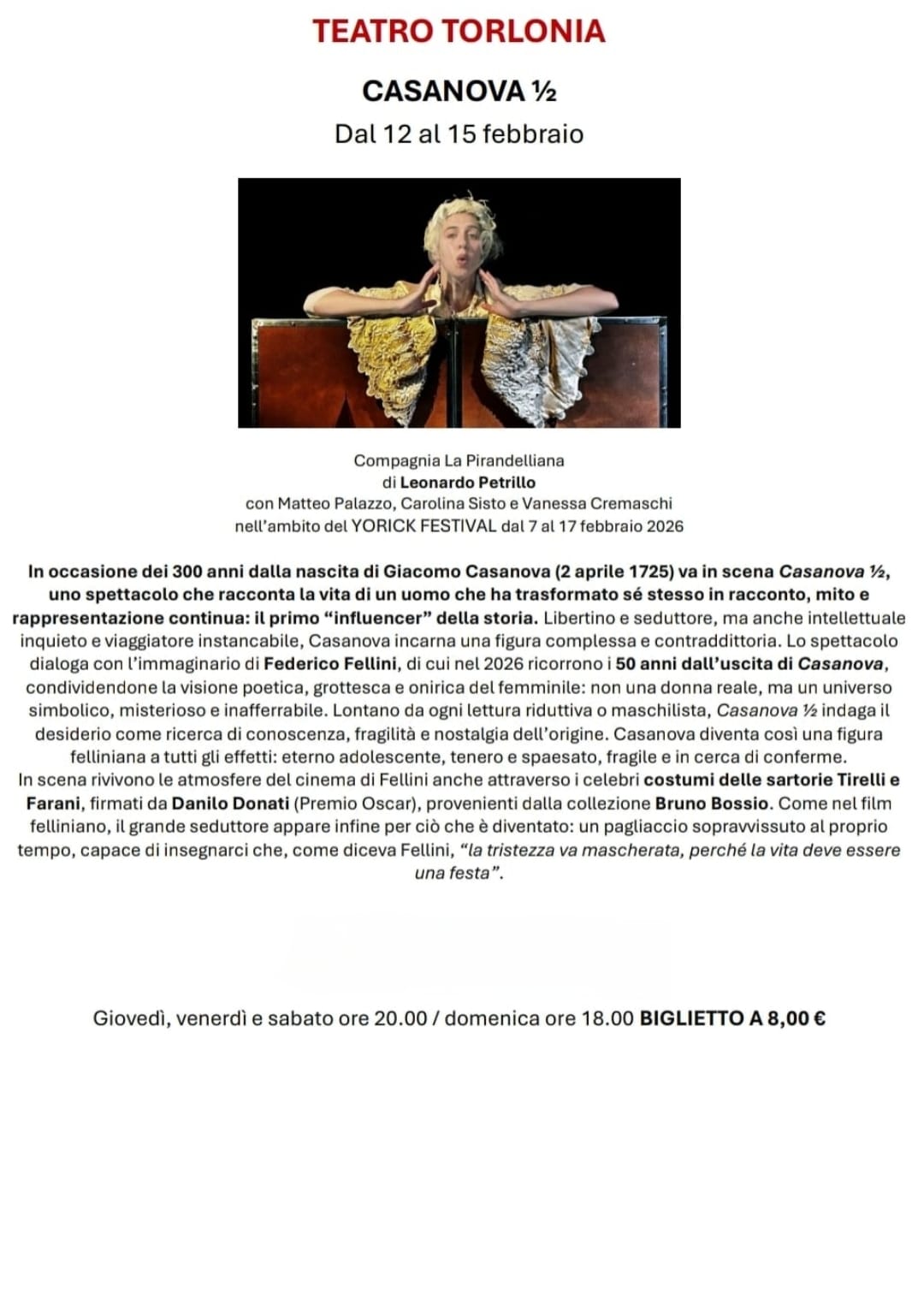 CASANOVA 1/2 - Teatro Torlonia 12-15 Febbraio