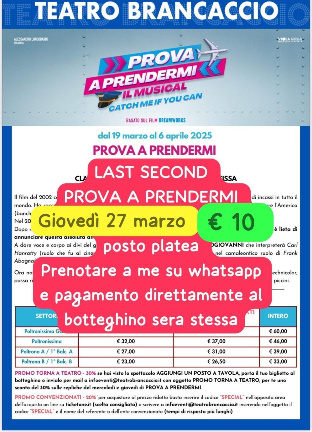 Teatro Brancaccio - LAST SECOND IMPERDIBILE SOLO PER GIOVEDÌ 27 MARZO 