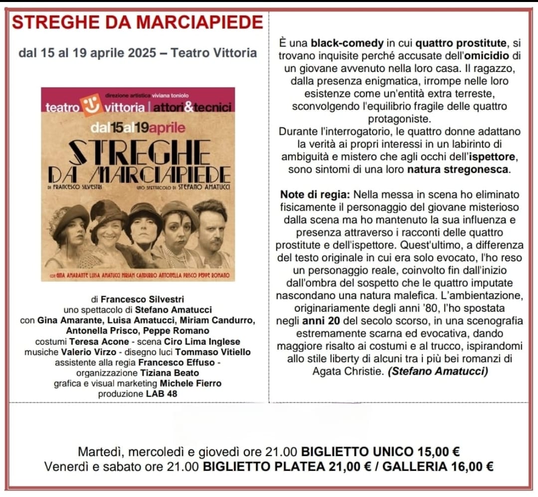 Streghe da marciapiede - dal 15 al 19 aprile 025 - Teatro Vittoria