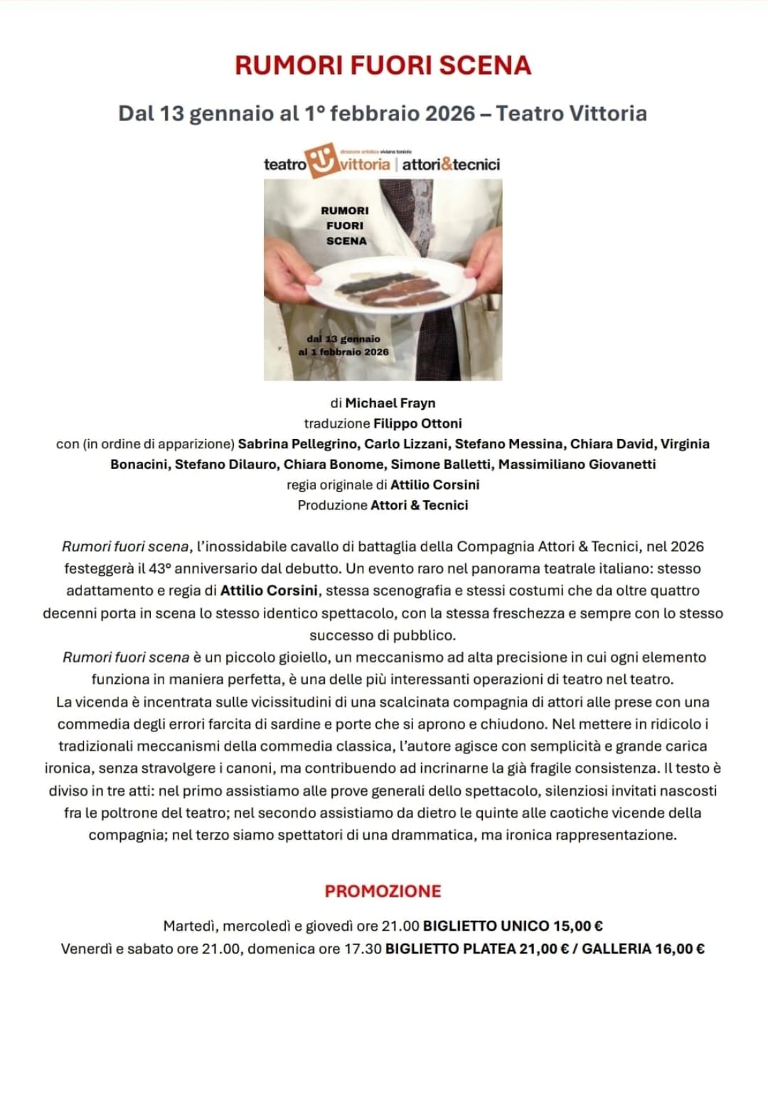 Rumori fuori Scena - TEATRO VITTORIA - 13 Gennaio - 1° Febbraio